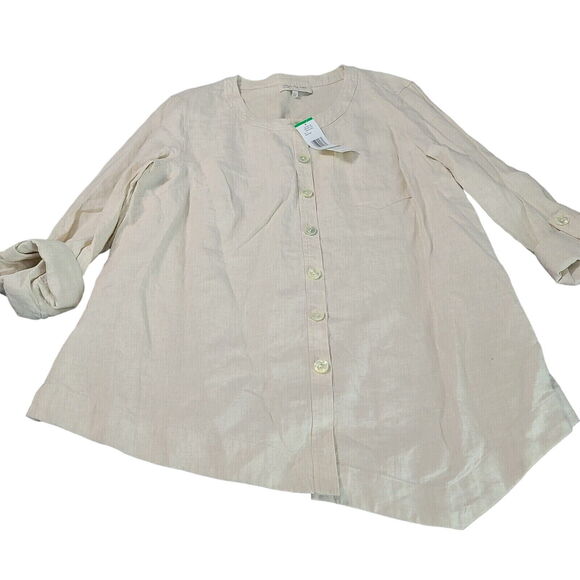 Jones New York Sport Womens Button Up Blouse Tan Size Large Linen NWT - Picture 1 of 12